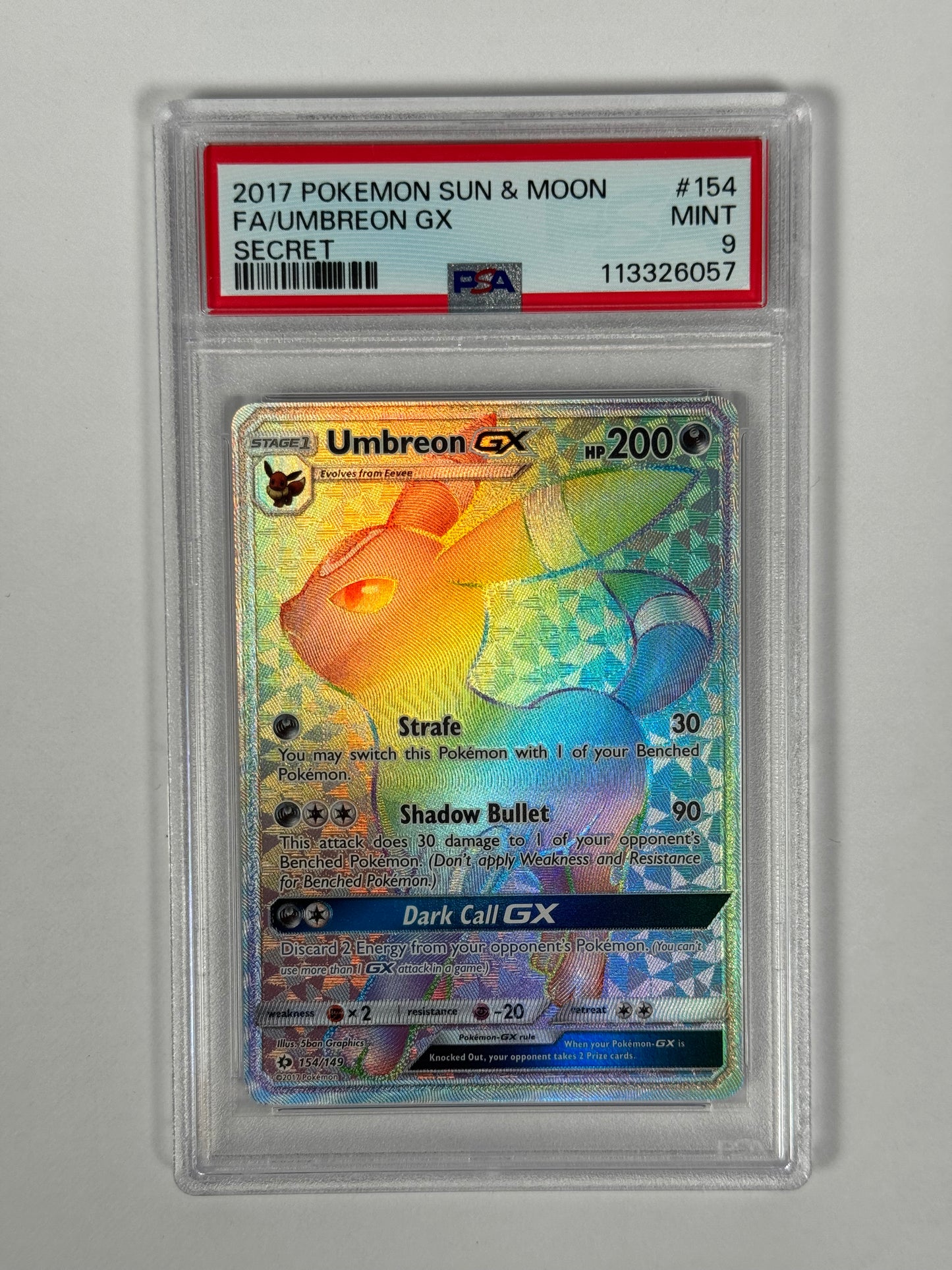 PSA 9 2017 Sun & Moon Base Umbreon GX Secret 154/149