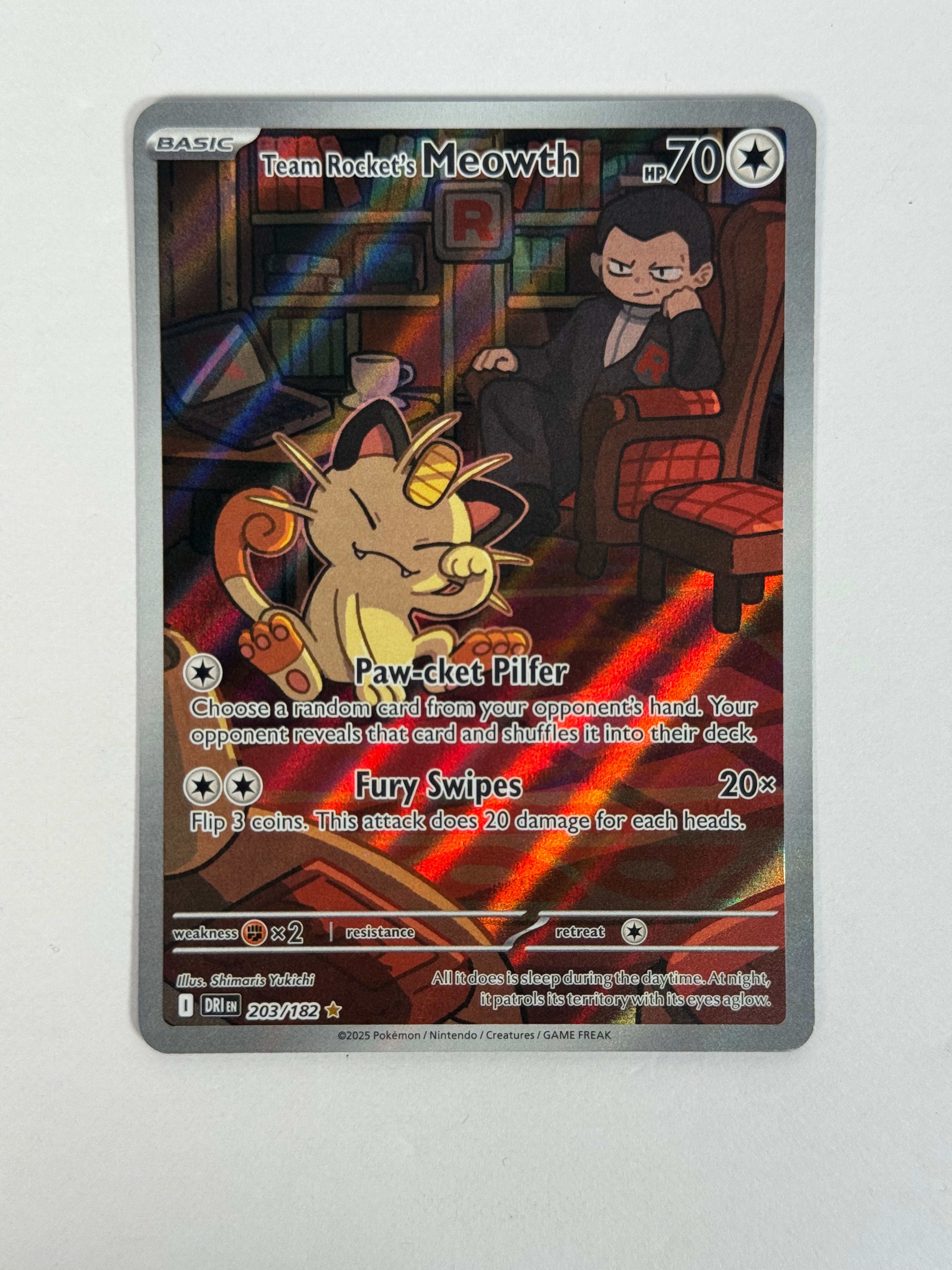2025 Destined Rivals Team Rocket's Meowth IR 203/182