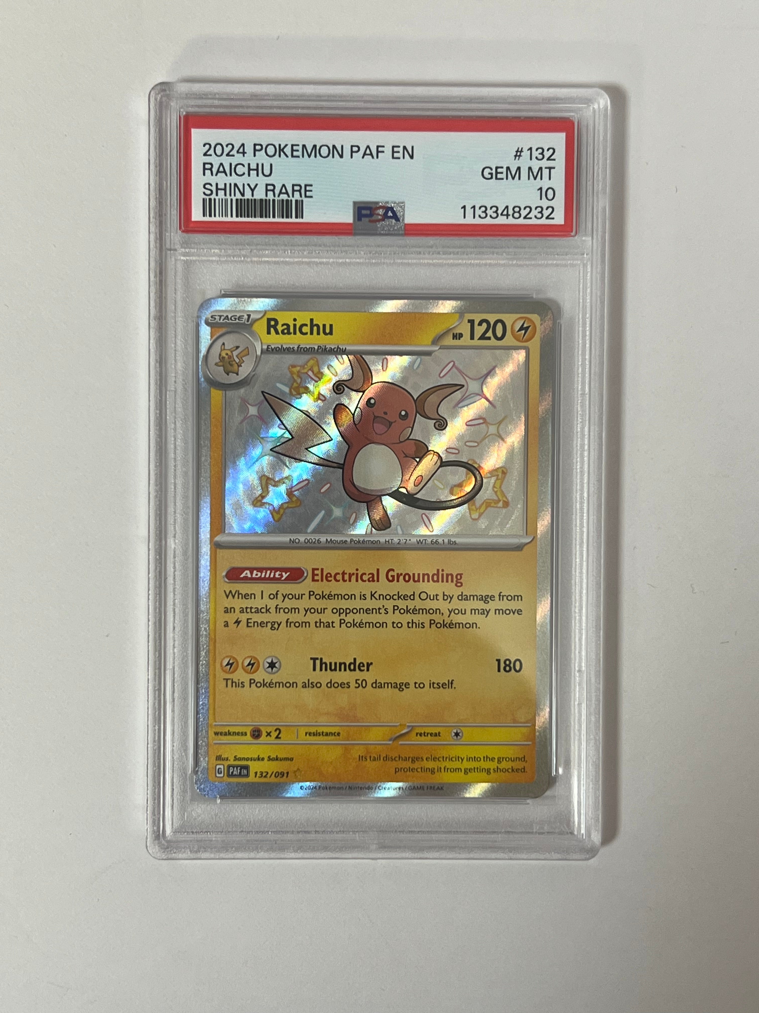 PSA 10 2024 Paldean Fates Raichu Shiny Rare 132/91