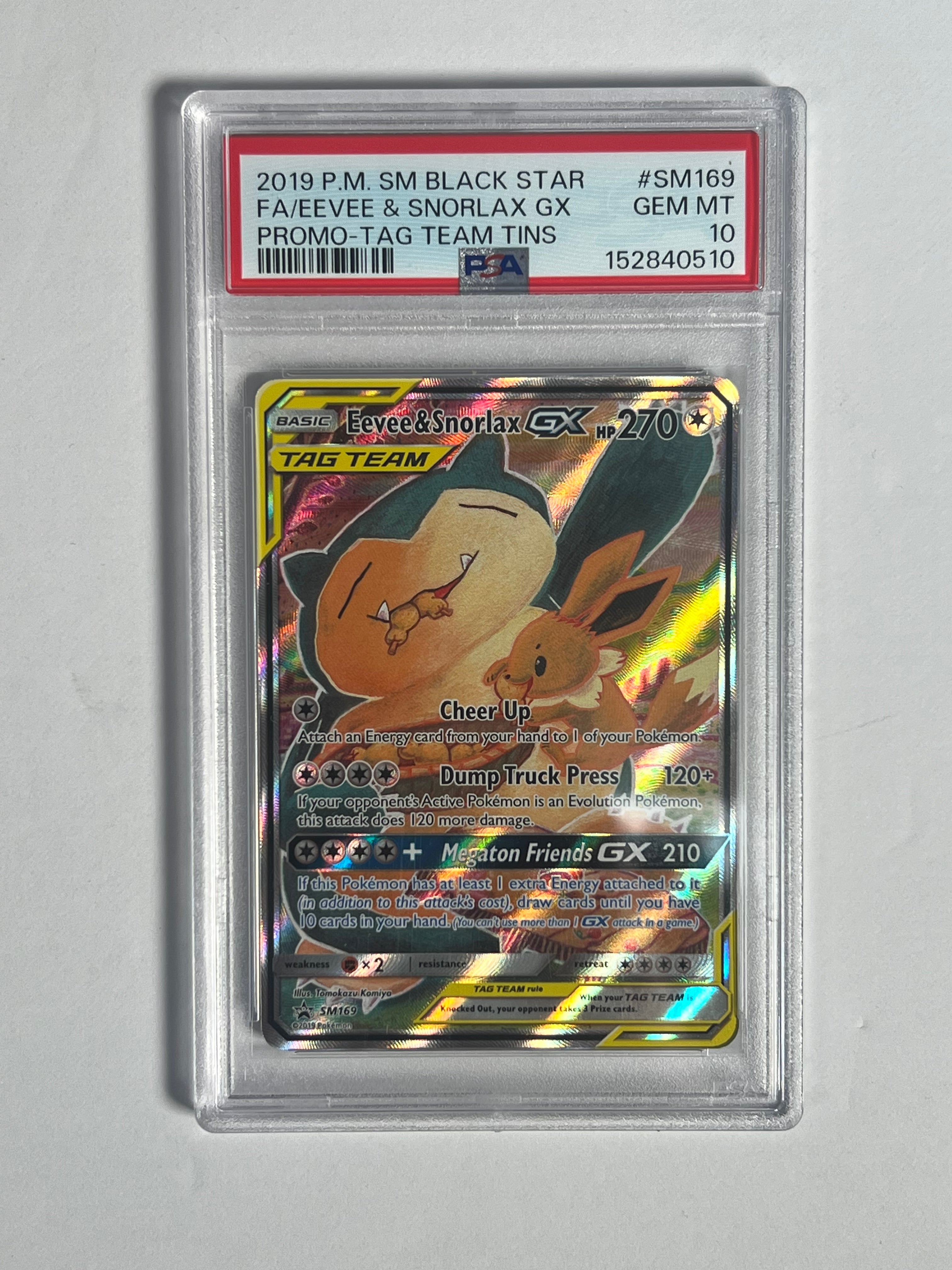 PSA 10 2019 Black Star Promo Eevee & Snorlax GX Sm169