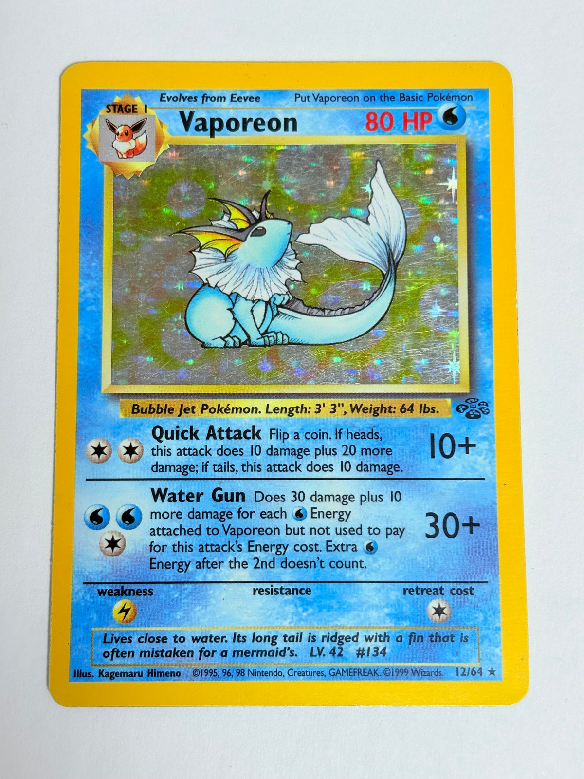 1999 Jungle Vaporeon Holo 12/64