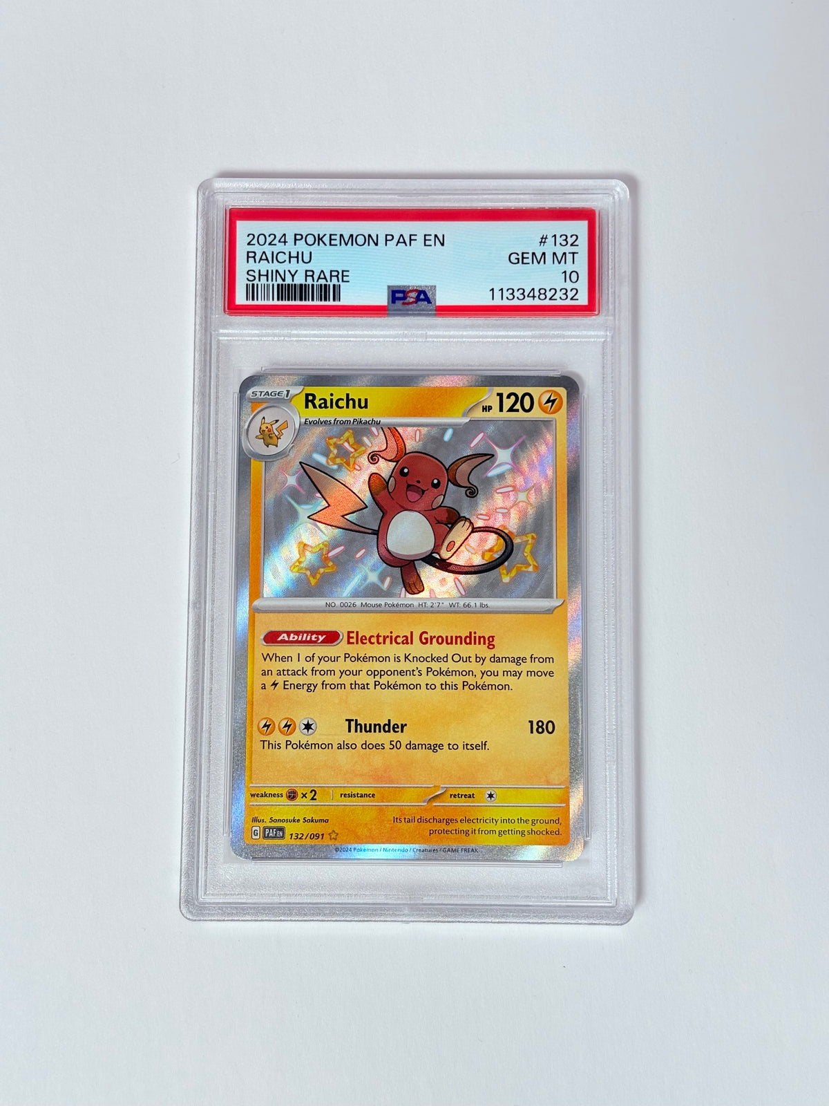 PSA 10 2024 Paldean Fates Raichu Shiny Rare 132/91