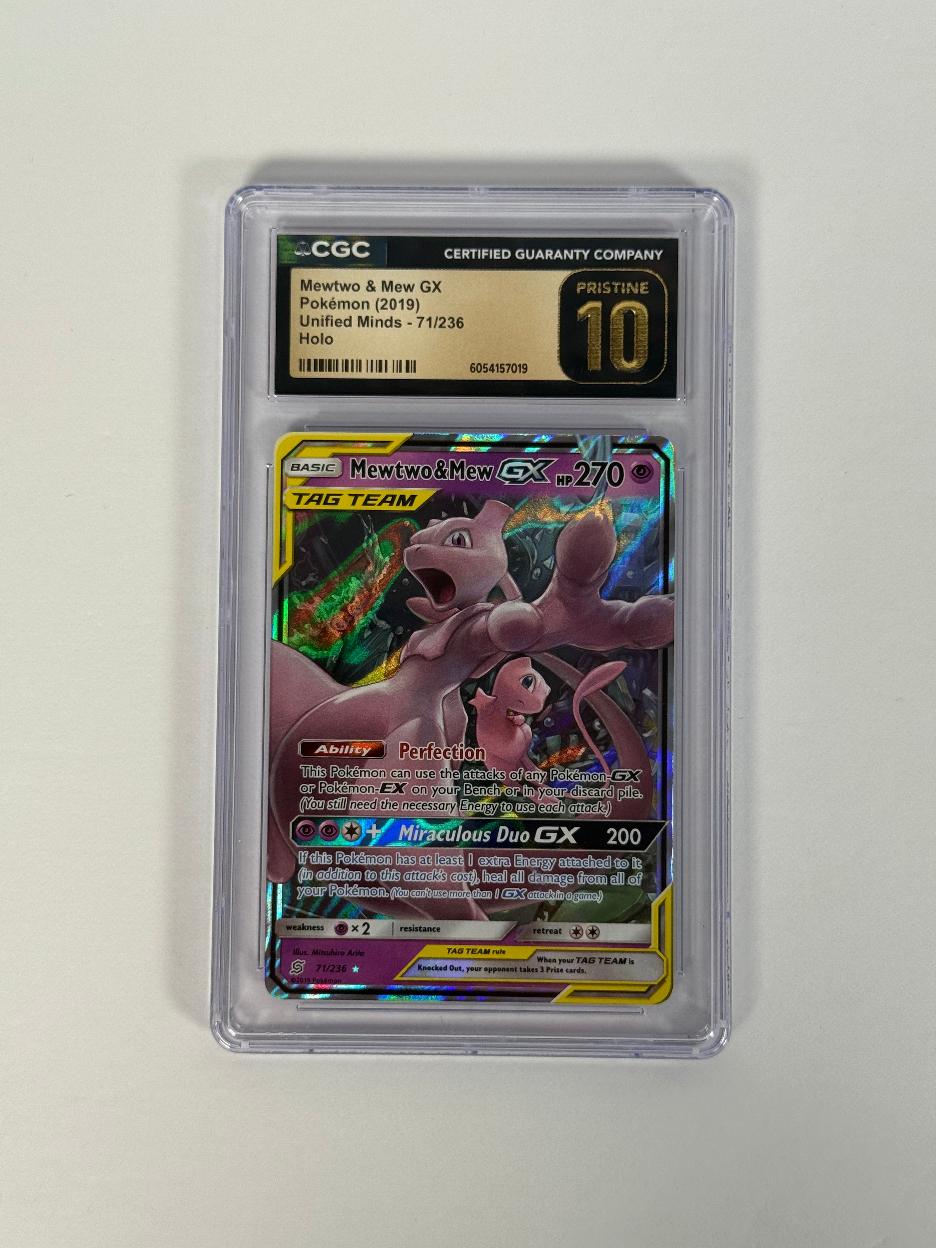 CGC 10 Unified Minds Mewtwo & Mew GX 71/236 CGC 10 Unified Minds Mewtwo & Mew GX 71/236