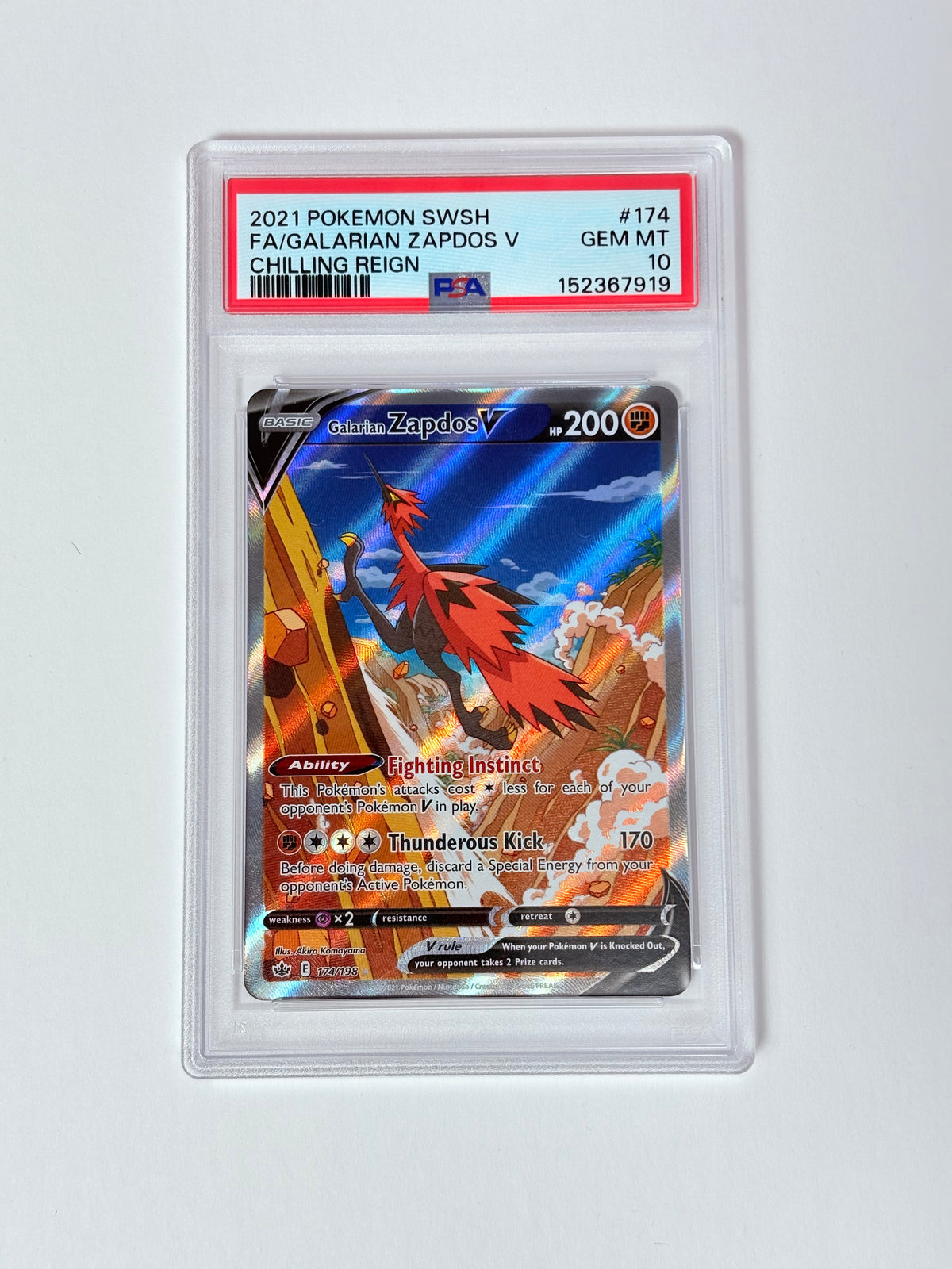 PSA 10 2021 Chilling Reign Galarian Zapdos V 174/198