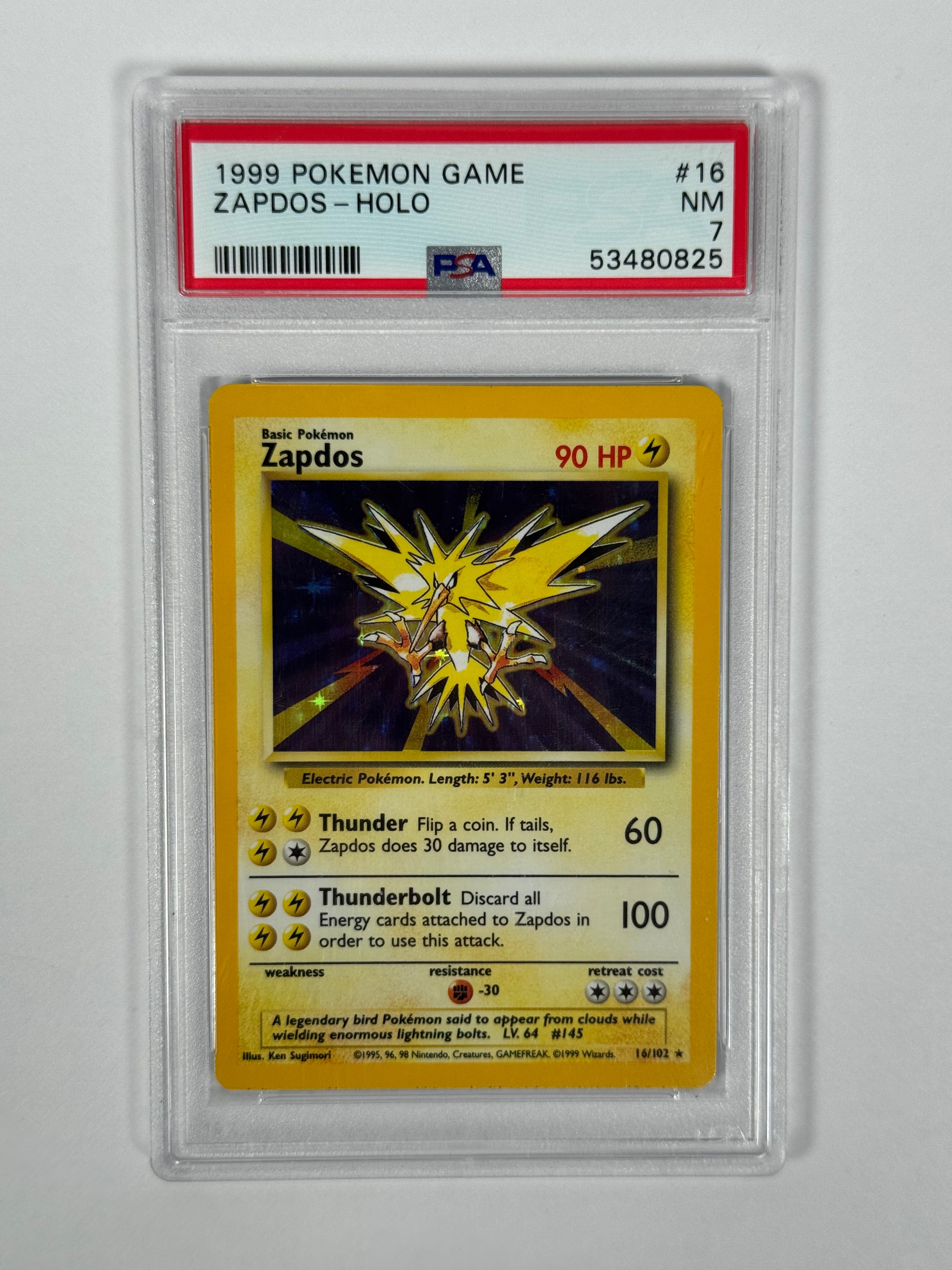 PSA 7 1999 Base Set Unlimited Zapdos Holo 16/102