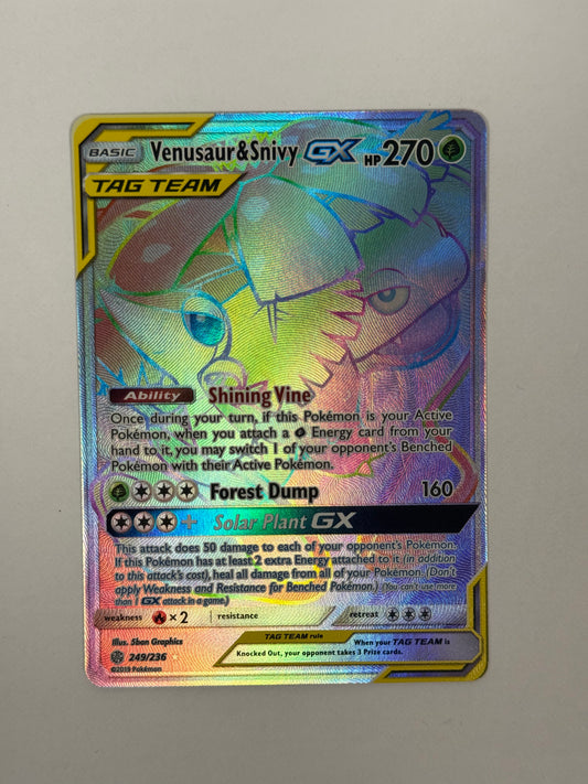 2019 Cosmic Eclipse Venusaur & Snivy GX Tag Team Rainbow Rare 249/236