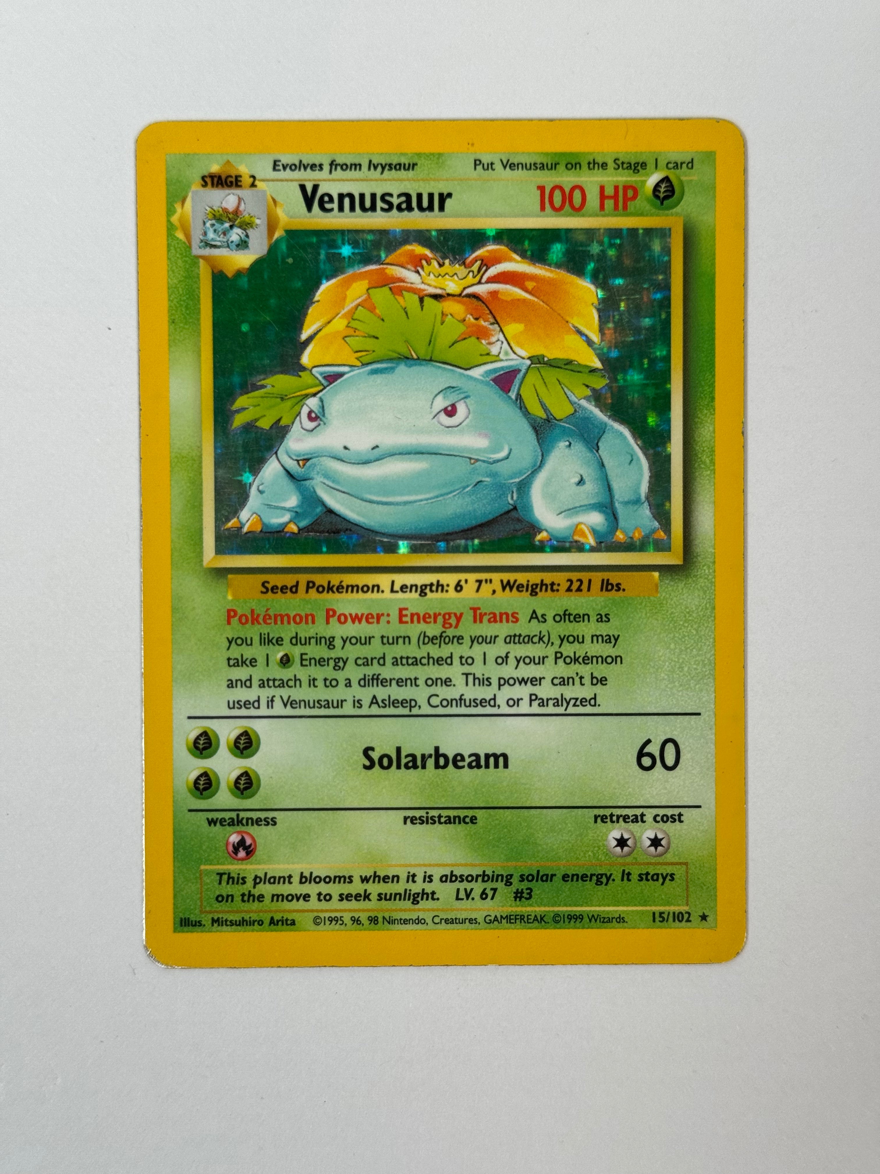 1999 Base Set Unlimited Venusaur Holo 15/102