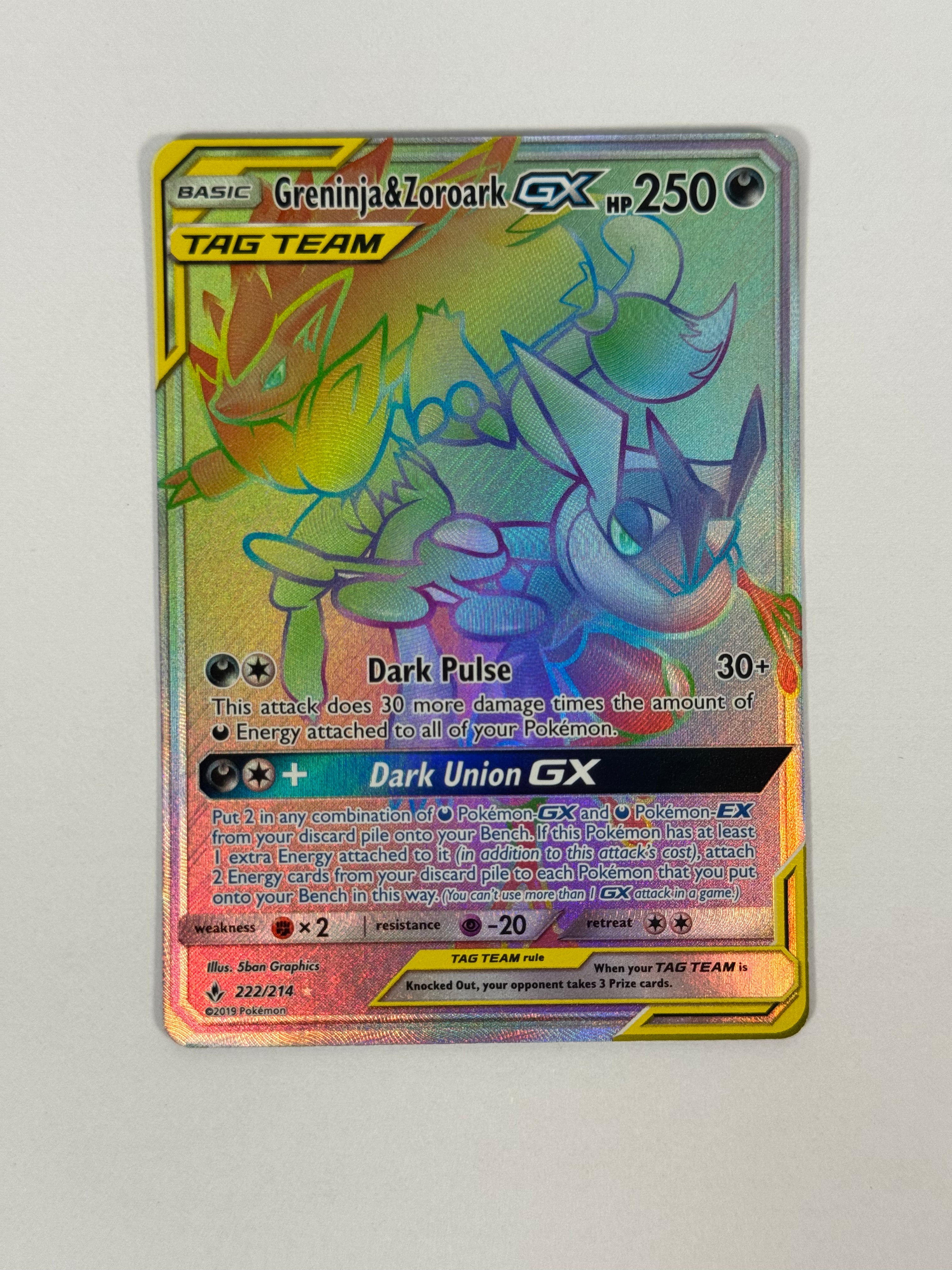 2015 Unbroken Bonds Greninja & Zoroark GX Rainbow Rare 222/214